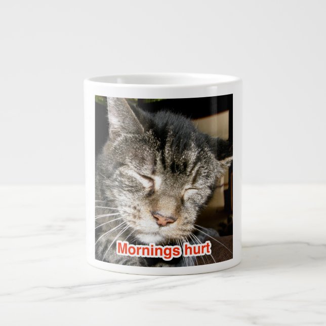 Mornings Hurt with "Captain" the FIV+ Cat Large Coffee Mug (Front)