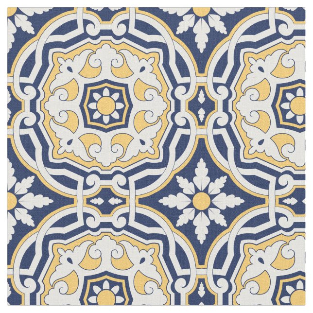 Moroccan Abstract 2 - Blue, Yellow Fabric (Close Up)