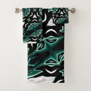 Moroccan african ethnic dark pattern kaleidoscope bath towel set