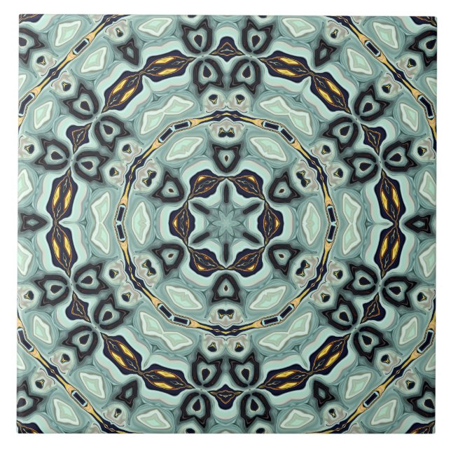 Moroccan african ethnic dark pattern kaleidoscope ceramic tile (Front)