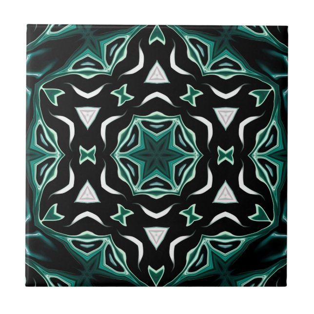 Moroccan african ethnic dark pattern kaleidoscope ceramic tile (Front)