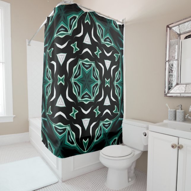 Moroccan african ethnic dark pattern kaleidoscope shower curtain (In Situ)