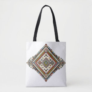Moroccan Amazigh Embroidery Geometric Pattern Tr Tote Bag