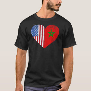 Moroccan American Flag Heart Morocco Usa T-Shirt
