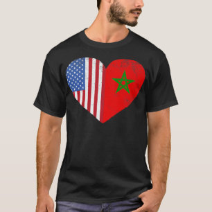 Moroccan American Flag Heart Morocco USA  T-Shirt