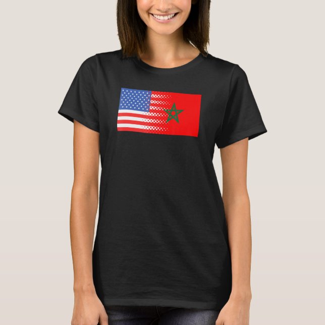 Moroccan American Flag Morocco Usa T-Shirt (Front)