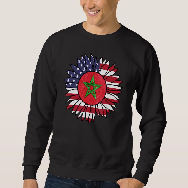 Moroccan American Flag Sunflower Morocco Usa Ameri Sweatshirt (Front)