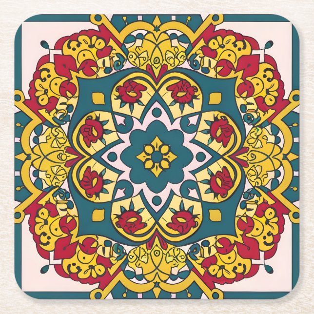 Moroccan Andalusian mosaic Square Paper Coaster (Front)