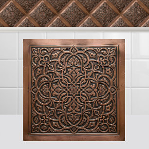 Moroccan Antique Copper Arabesque Geometric Metal Ceramic Tile