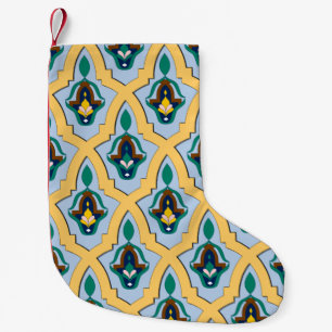 Moroccan Arabic tracery pattern in blue and yellow Small Christmas Stocking