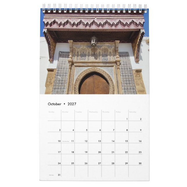 Moroccan Architecture Calendar (Oct 2027)