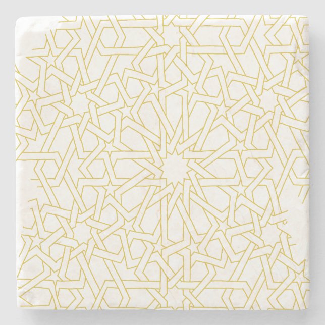 Moroccan art design on gold colour stone coaster (Front)