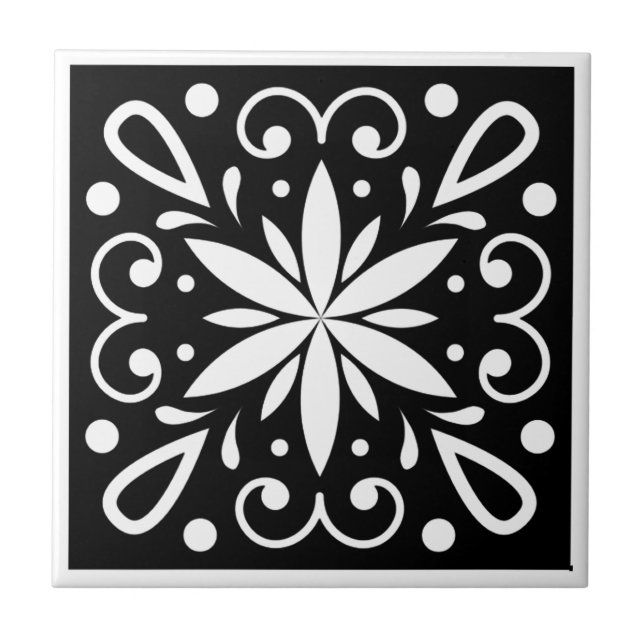 Moroccan Black and White  Ceramic Tile (Front)