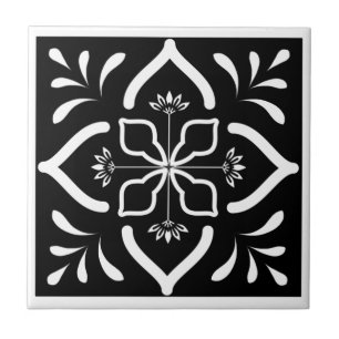Moroccan Black and White Flower Ceramic Tile
