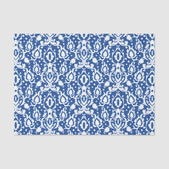 Moroccan Blue and White Casbah Damask Tissue Paper (Front)
