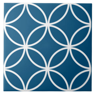 Moroccan blue and white petals circle diamond ceramic tile