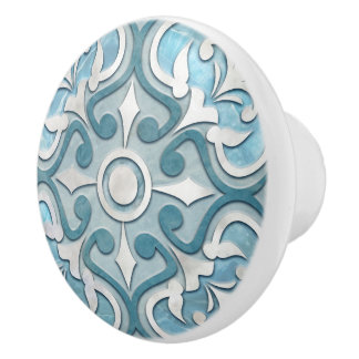 Moroccan Blue Marble & Pearl Ceramic Knob