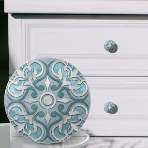 Moroccan Blue Marble & Pearl Ceramic Knob