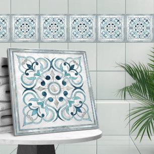 Moroccan Blue Marble & Pearl Ceramic Tile
