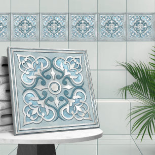 Moroccan Blue Marble & Pearl Ceramic Tile
