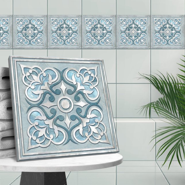 Moroccan Blue Marble & Pearl Ceramic Tile (Creator Uploaded)