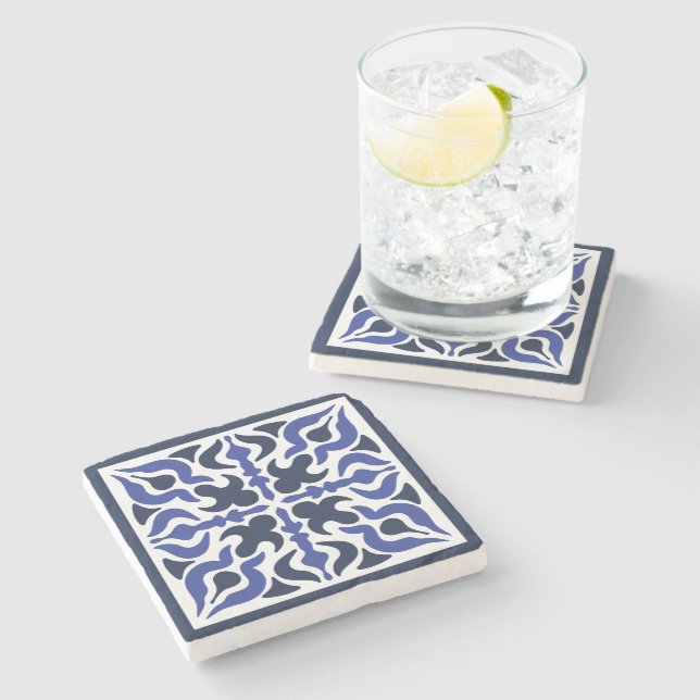 Moroccan Blue Pattern Stone Coaster (Side)