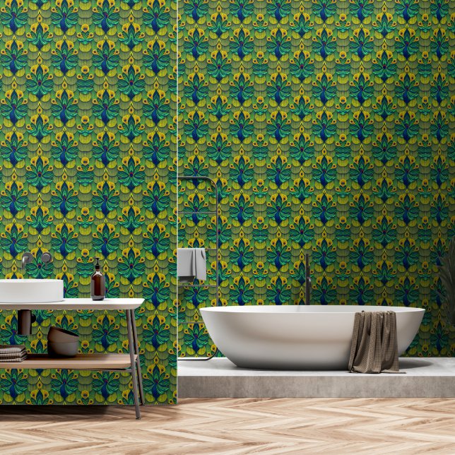 Moroccan blue peacock wallpaper (Bathroom)