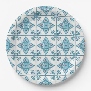 Moroccan Blue Tile Motif Paper Plate