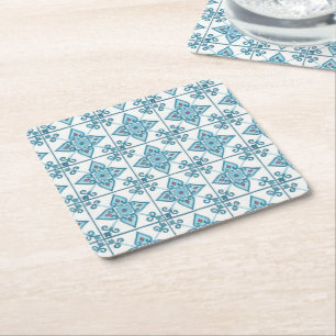 Moroccan Blue Tile Motif Square Paper Coaster