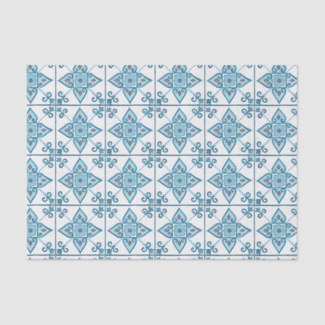 Moroccan Blue Tile Motif Tissue Paper (Front)
