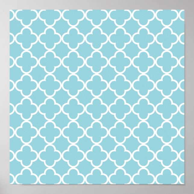 Moroccan Blue White Quatrefoil Pattern Poster (Front)