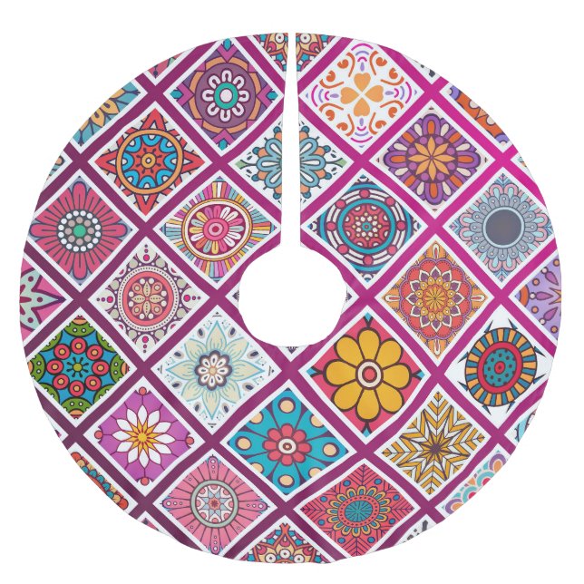 Moroccan Bohemian Mandala Tiles Brushed Polyester Tree Skirt (Front)