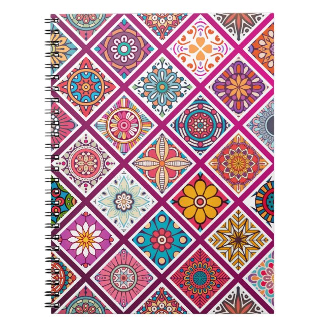 Moroccan Bohemian Mandala Tiles Notebook (Front)