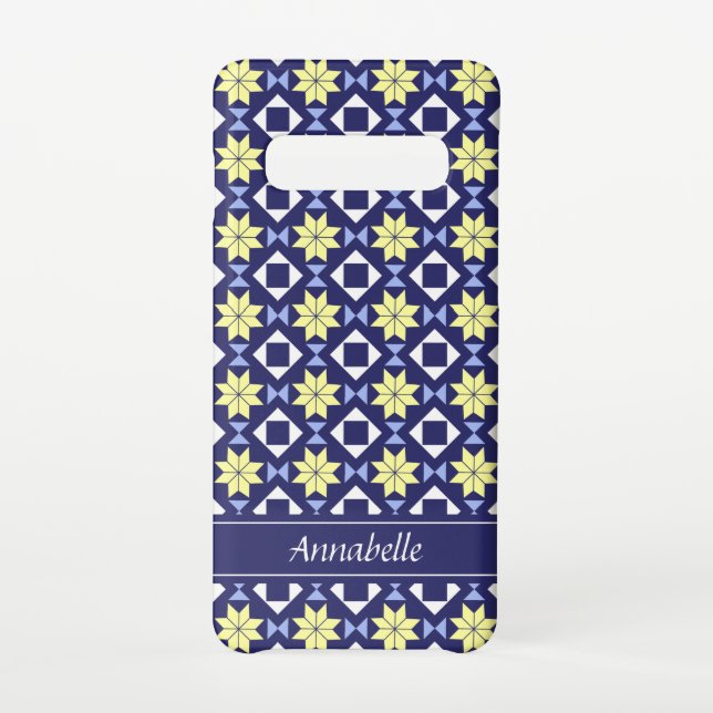 Moroccan Bohemian Yellow Flowers Blue Pattern Samsung Galaxy Case (Back)