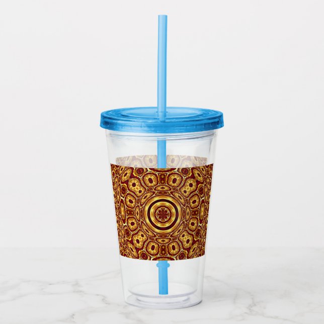 Moroccan Boho Red Gold Abstract Pattern Acrylic Tumbler (Front)