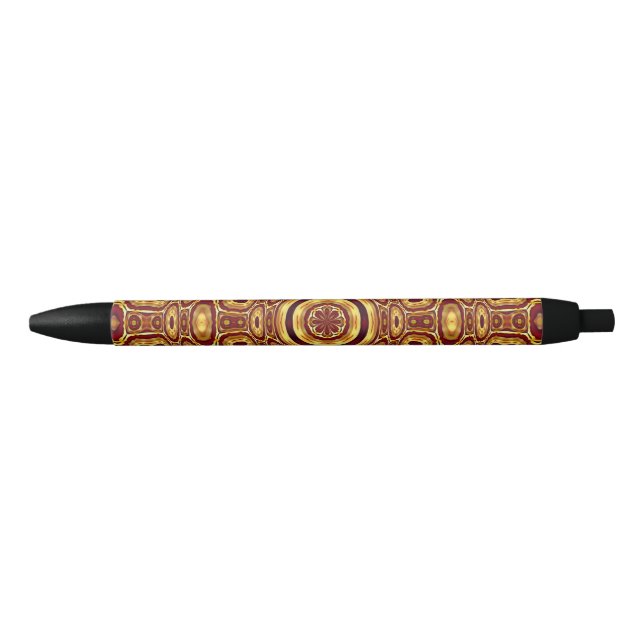 Moroccan Boho Red Gold Abstract Pattern Black Ink Pen (Front)