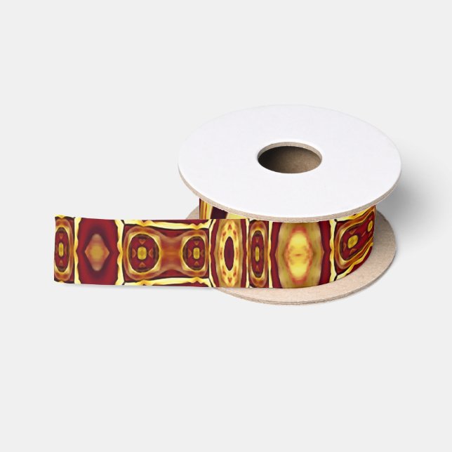 Moroccan Boho Red Gold Abstract Pattern Satin Ribbon (Spool)