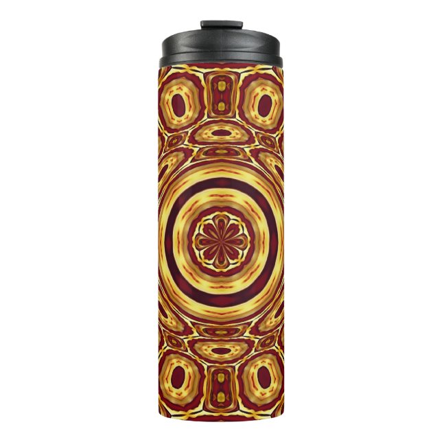 Moroccan Boho Red Gold Abstract Pattern Thermal Tumbler (Front)