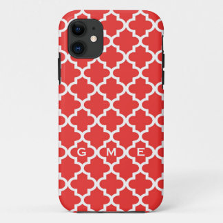Moroccan brick red tile design 3 monogram iPhone 11 case