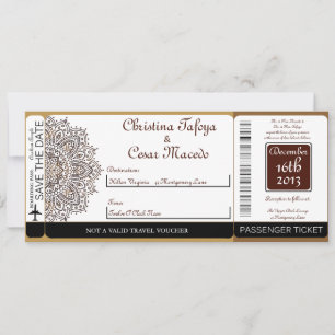 Moroccan Brown Boarding Pass Wedding Invitation
