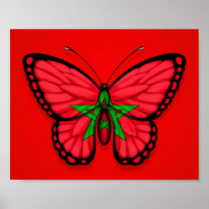Moroccan Butterfly Flag on Red Poster
