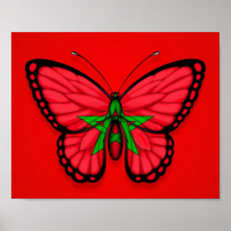 Moroccan Butterfly Flag on Red Poster