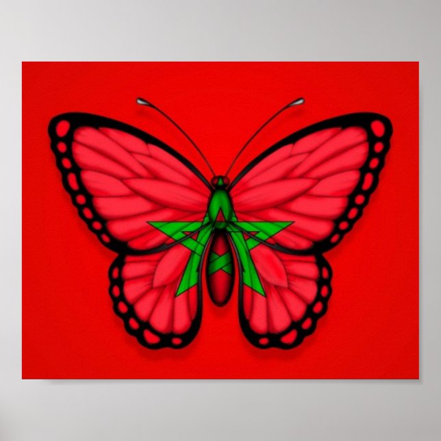 Moroccan Butterfly Flag on Red Poster (Front)