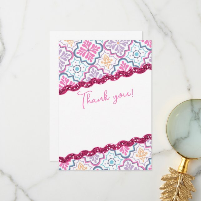 Moroccan Chic Glittery Modern  Thank You Card (Front/Back In Situ)