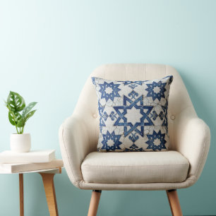 Moroccan Cobalt Lattice Throw Pillow