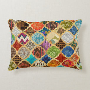 Moroccan Colourful Gold Cool Modern Pattern Boho  Decorative Cushion