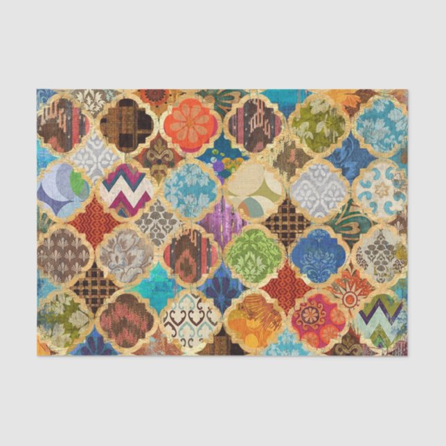 Moroccan Colourful Gold Cool Pattern Decoupage Tissue Paper (Front)