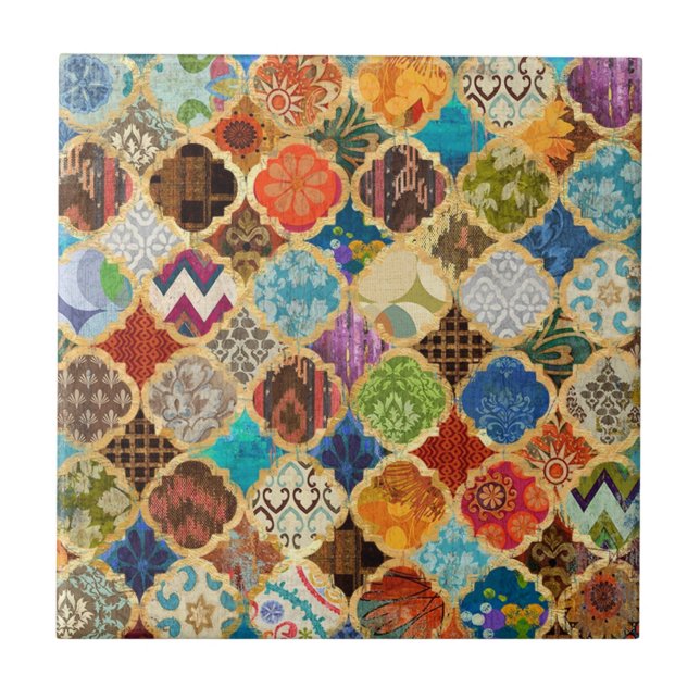 Moroccan Colourful Gold Mid Century Modern  Ceramic Tile (Front)
