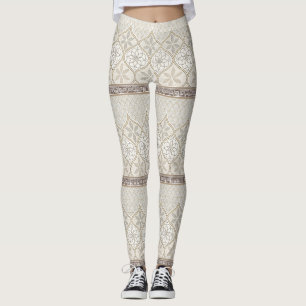 Moroccan Cream Taupe Chocolate Geometric Tile Leggings