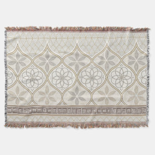 Moroccan Cream Taupe Chocolate Geometric Tile Throw Blanket